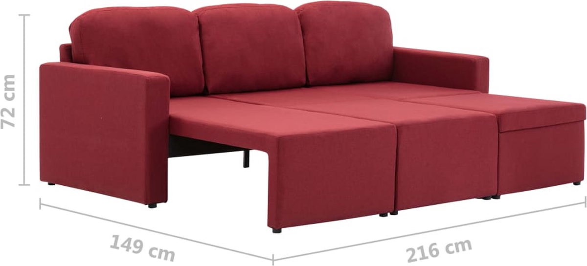 Vidaxl Slaapbank Driezits Modulair Stof Wijn - Rood