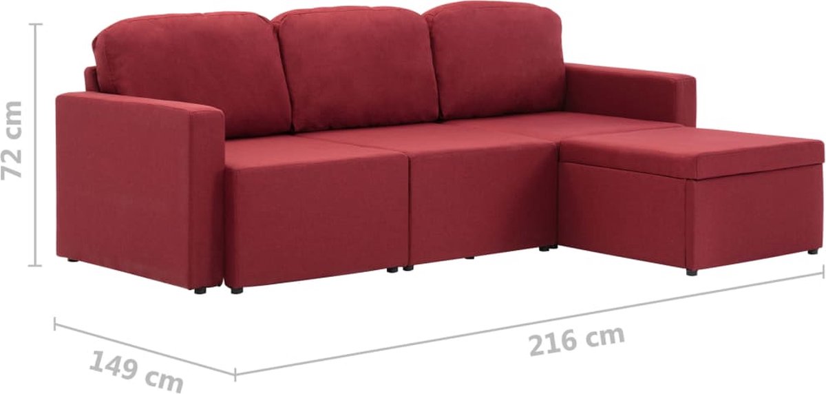 Vidaxl Slaapbank Driezits Modulair Stof Wijn - Rood