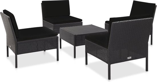 Vidaxl 5-delige Loungeset Met Kussens Poly Rattan - Zwart