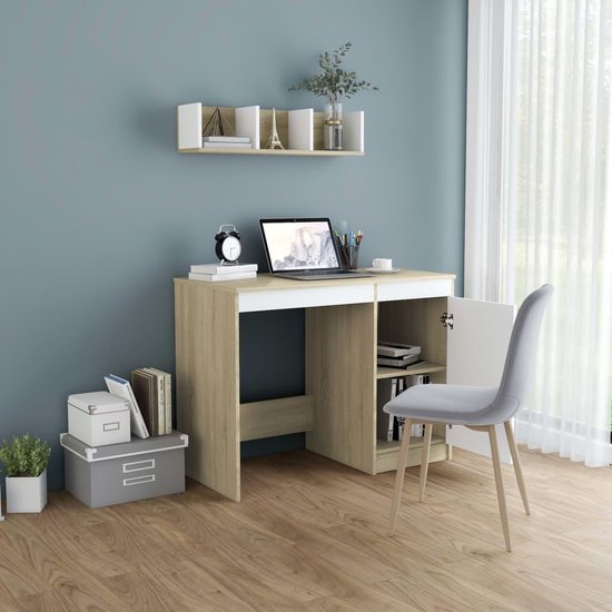 Vidaxl Bureau 100x50x76 Cm Spaanplaat En Sonoma Eikenkleurig - Wit