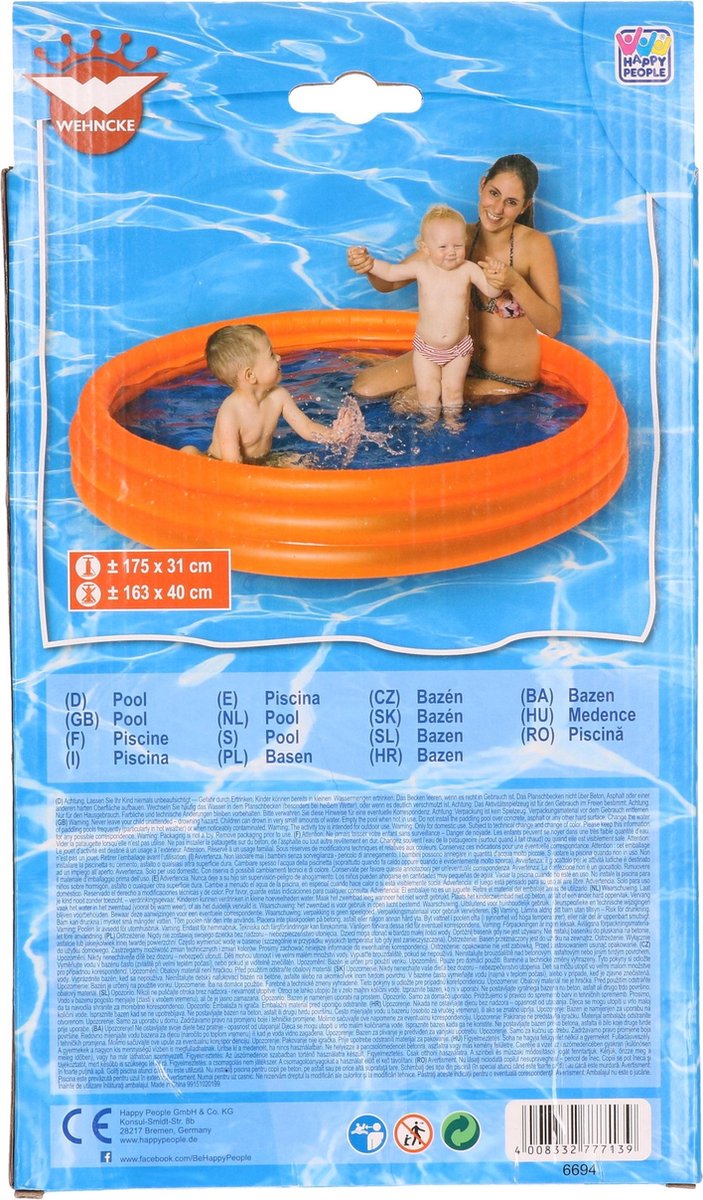 Opblaasbaar Zwembad 175 X 31 Cm Speelgoed - Rond Zwembadje - Pierenbadje - Buitenspeelgoed Voor Kinderen - Oranje