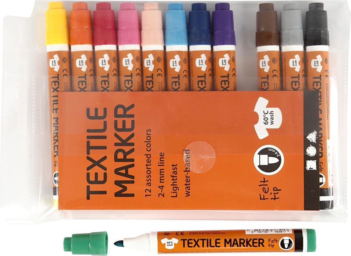 Creotime Textielstiften Marker 2-4 Mm Vilt 12 Stuks