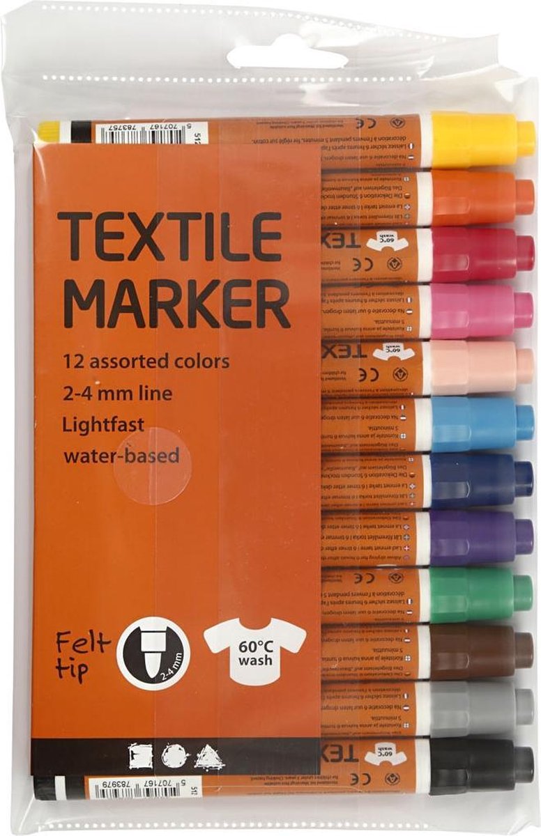Creotime Textielstiften Marker 2-4 Mm Vilt 12 Stuks