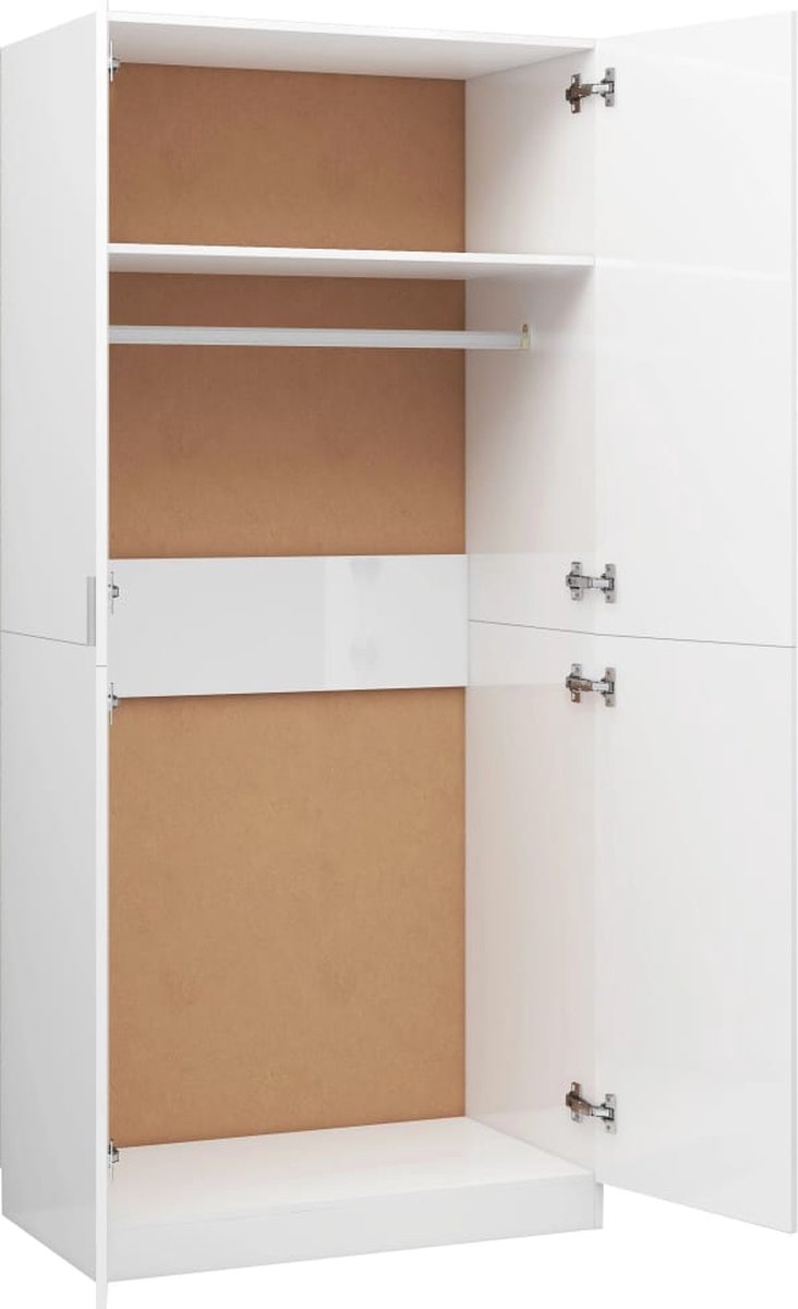 Vidaxl Kledingkast 90x52x200 Cm Spaanplaat Hoogglans - Wit