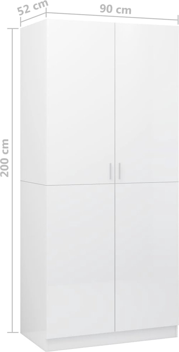 Vidaxl Kledingkast 90x52x200 Cm Spaanplaat Hoogglans - Wit