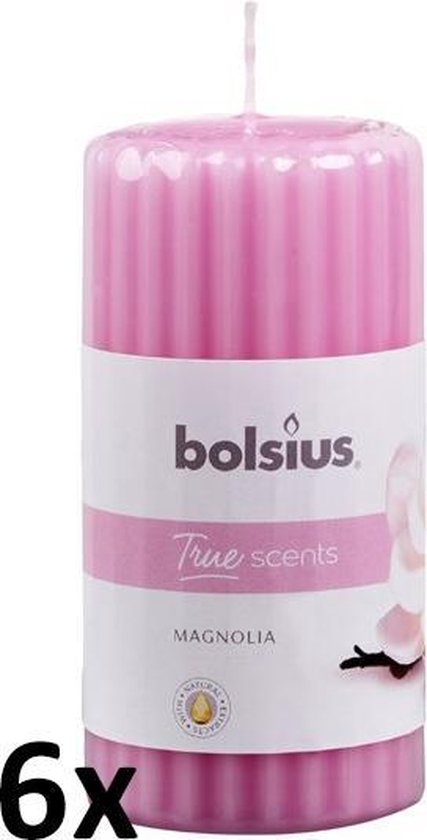 Bolsius Geurkaarsen Geribbeld 6 St 120x58 Mm Magnolia - Roze