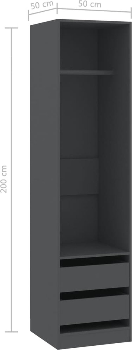 Vidaxl Kledingkast Met Lades 50x50x200 Cm Spaanplaat - Grijs