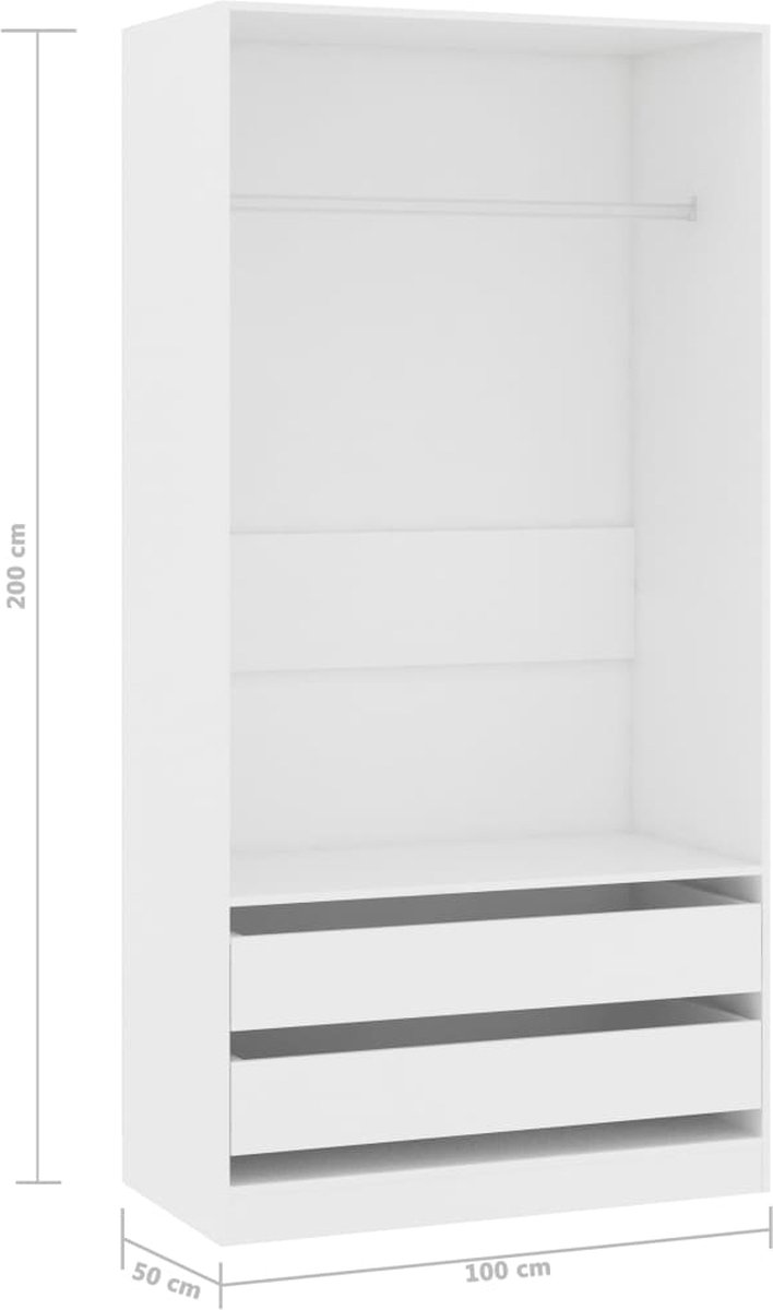 Vidaxl Kledingkast 100x50x200 Cm Spaanplaat - Wit