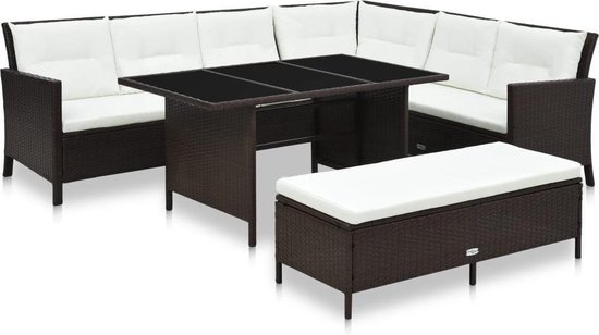 Vidaxl 3-delige Loungeset Met Kussens Poly Rattan - Bruin