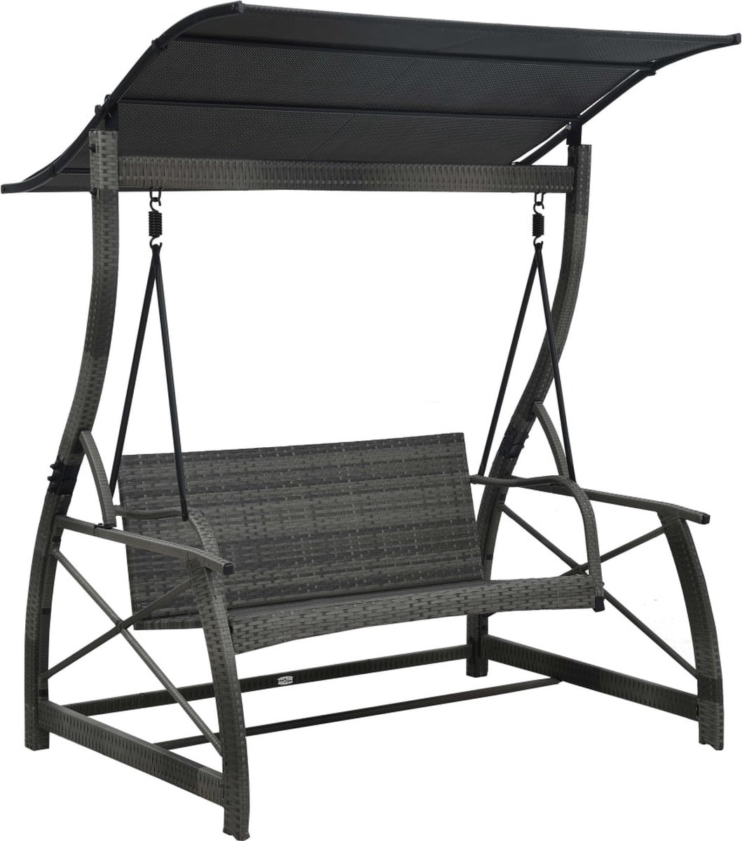 Vidaxl Schommelbank 3-zits Met Dak Poly Rattan - Grijs