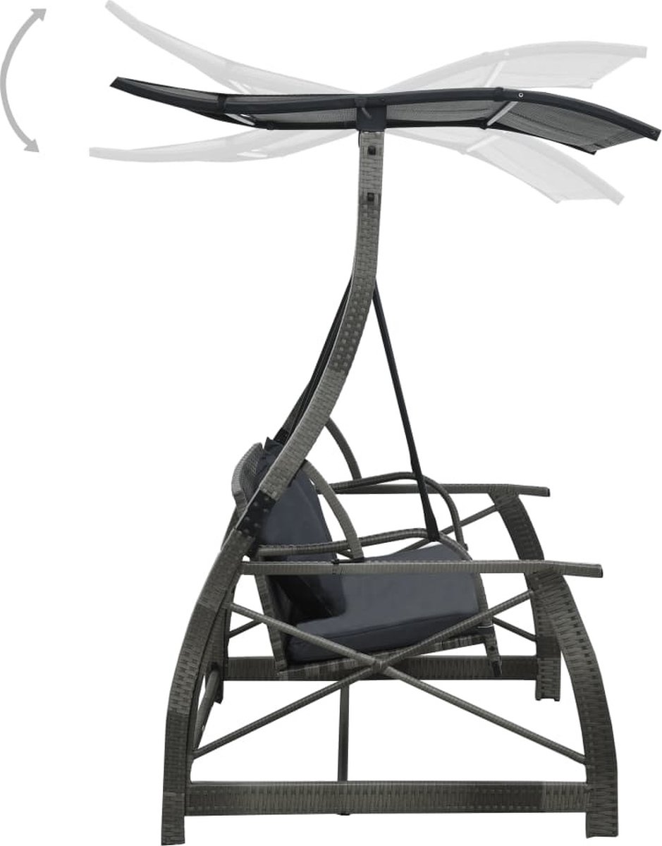 Vidaxl Schommelbank 3-zits Met Dak Poly Rattan - Grijs