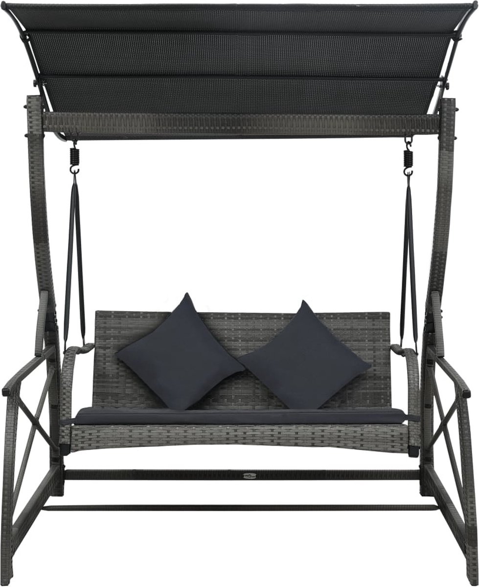 Vidaxl Schommelbank 3-zits Met Dak Poly Rattan - Grijs