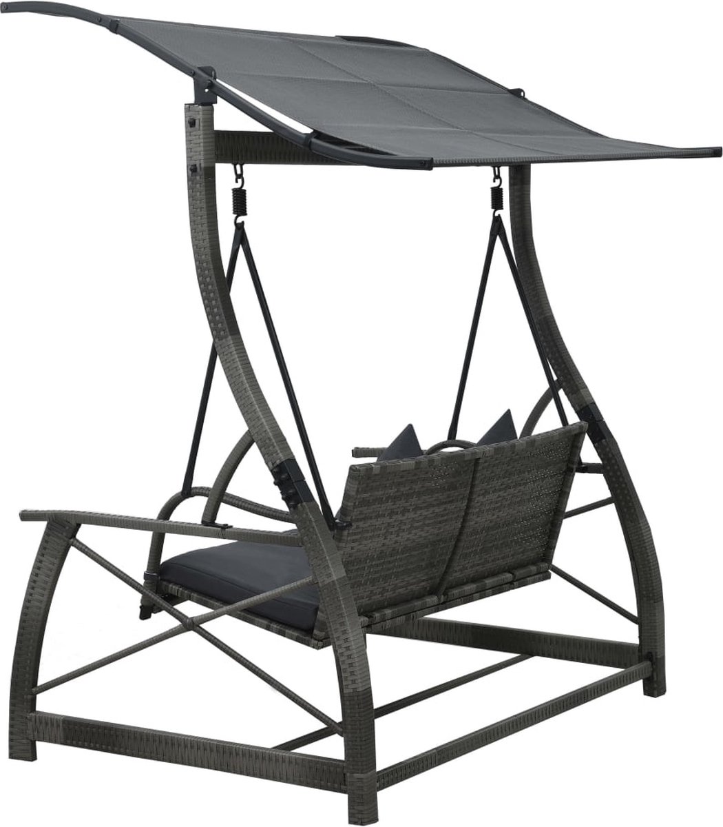 Vidaxl Schommelbank 3-zits Met Dak Poly Rattan - Grijs