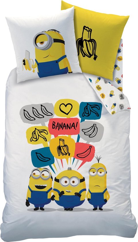 Minions Banana - Dekbedovertrek - Eenpersoons - 140 X 200 Cm - - Wit