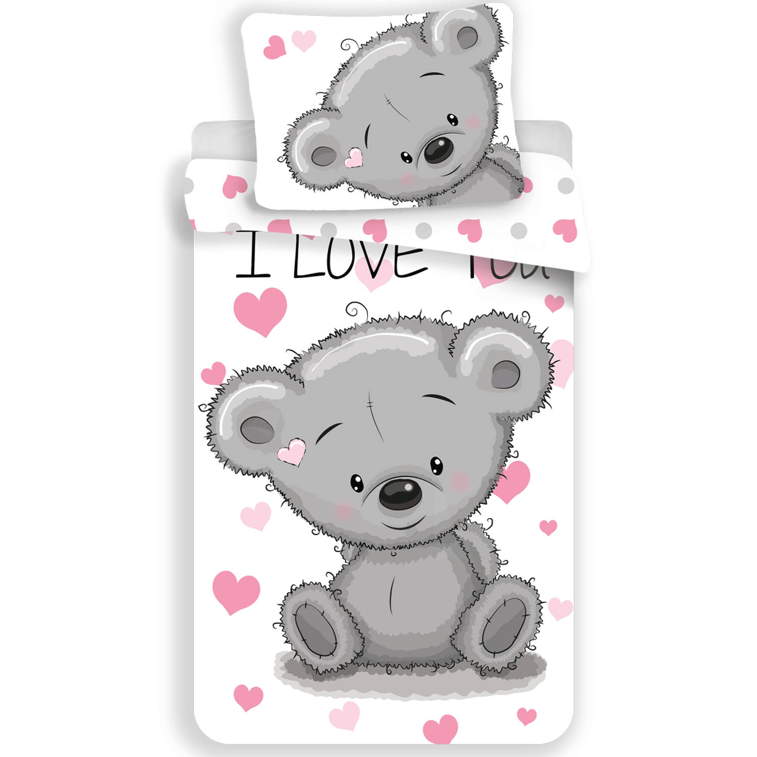 Love Dekbedovertrek Teddybeer - Eenpersoons - 140 X 200 Cm - - Wit