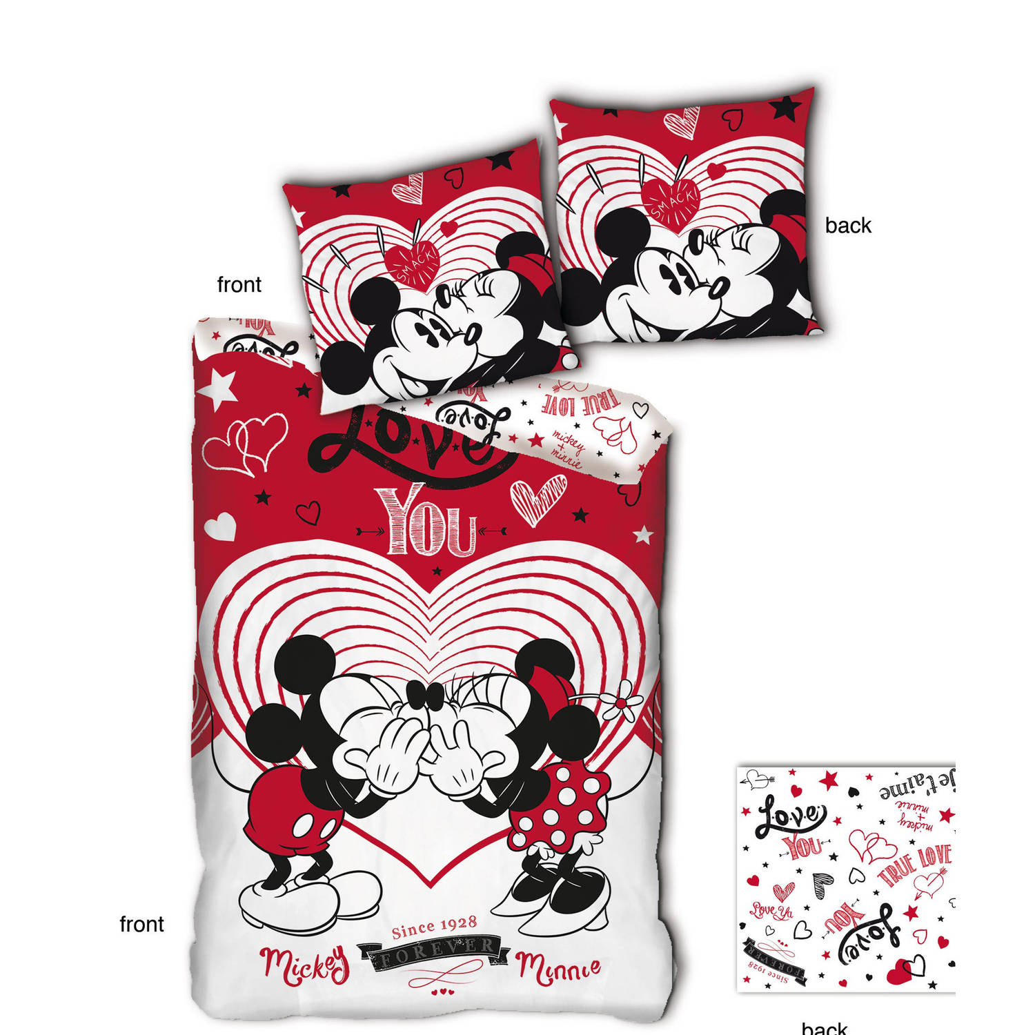 Disney Minnie Mouse Dekbedovertrek Love You - Eenpersoons - 140 X 200 Cm - - Rood