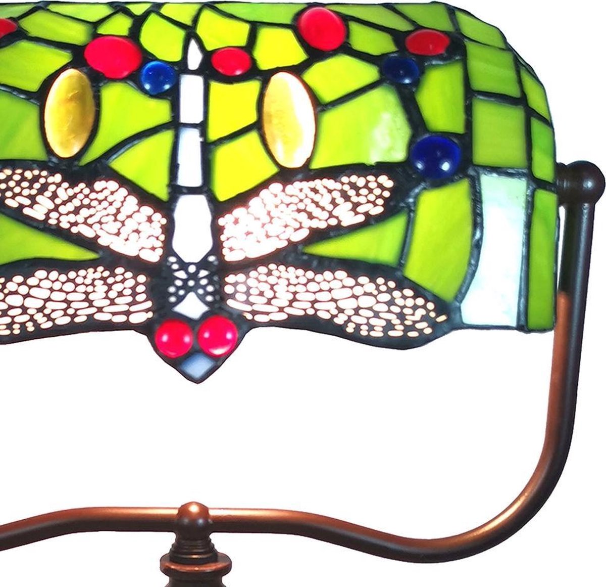 Clayre & Eef Lumilamp Bureaulamp Tiffany 25*25*42 Cm E27/max 1*60w Meerkleurig Polyresin / Glas Libelle 5ll-6012 - Groen