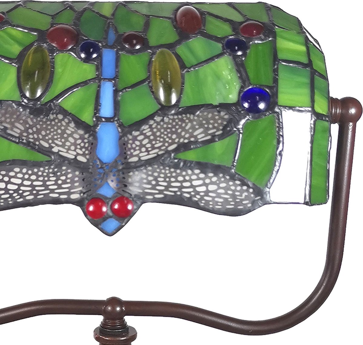 Clayre & Eef Lumilamp Bureaulamp Tiffany 25*25*42 Cm E27/max 1*60w Meerkleurig Polyresin / Glas Libelle 5ll-6012 - Groen