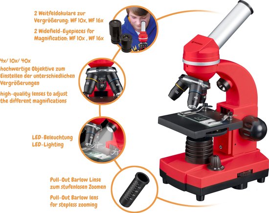 Bresser Microscoop Junior 29 Cm Staal 28-delig - Rood