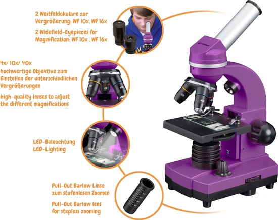 Bresser Microscoop Junior 29 Cm Staal 28-delig - Paars