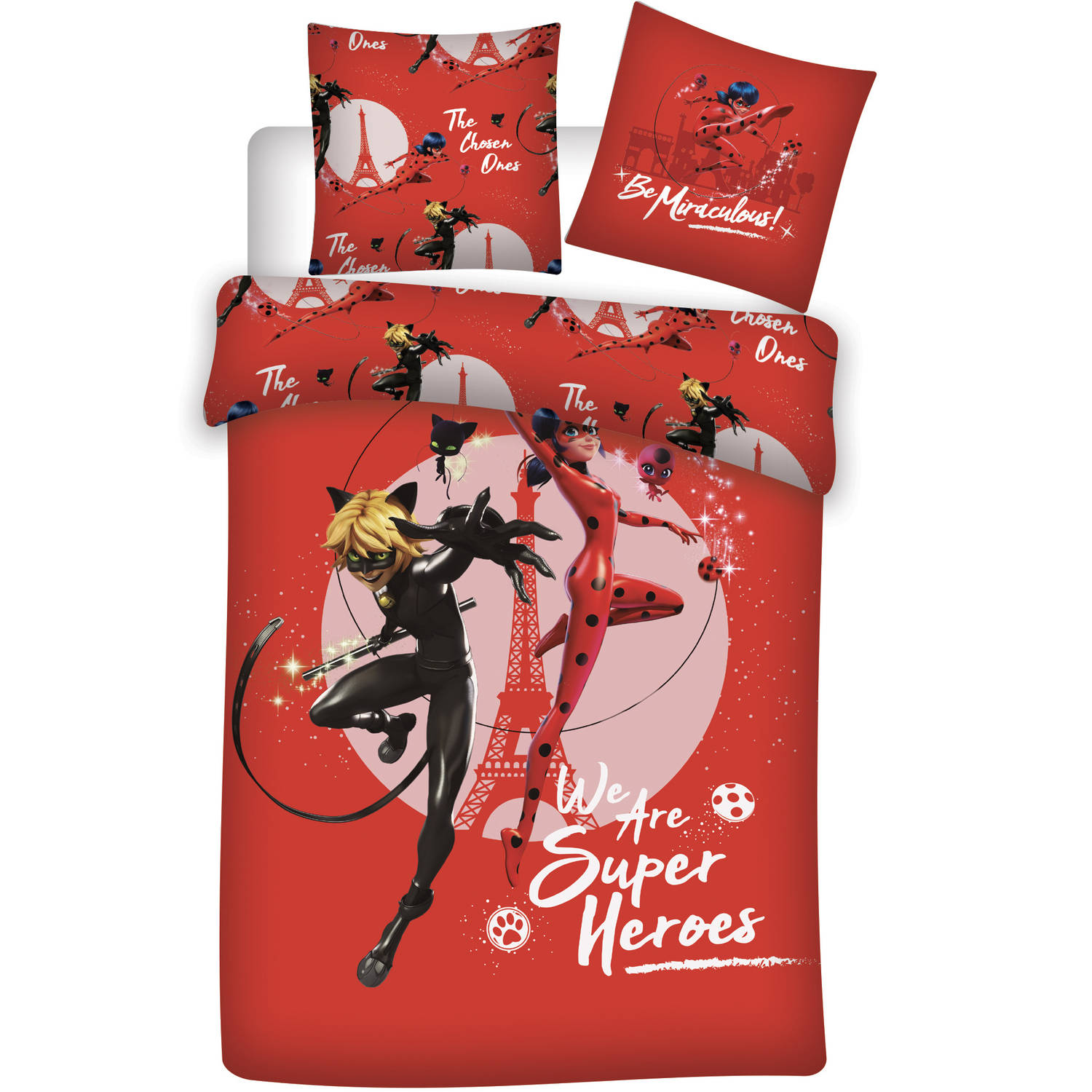 Miraculous Dekbedovertrek Superheroes - Eenpersoons - 140 X 200 Cm - - Rood