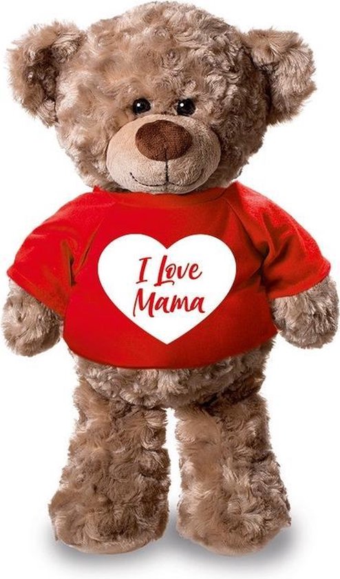 Bellatio Decorations Pluche Teddybeer/ Knuffelbeer Met I Love Mama Hartje T-shirt - 24 Cm - Cadeaubeer - Moederdag / Verjaardag