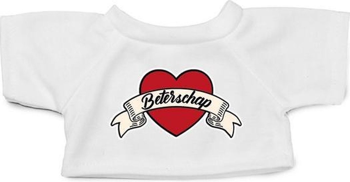 Bellatio Decorations Beterschap Pluche Teddybeer Knuffel 24 Cm Met T-shirt - Beterschap / Cadeau Knuffelbeer - Wit