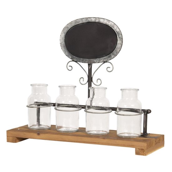 Clayre & Eef Planthouder 42*14*35 Cm Ijzer / Glas / Hout - Bruin