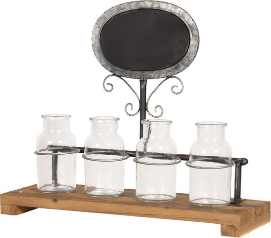 Clayre & Eef Planthouder 42*14*35 Cm Ijzer / Glas / Hout - Bruin