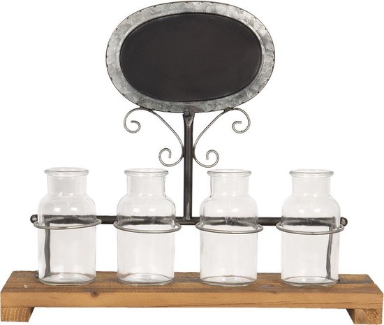 Clayre & Eef Planthouder 42*14*35 Cm Ijzer / Glas / Hout - Bruin