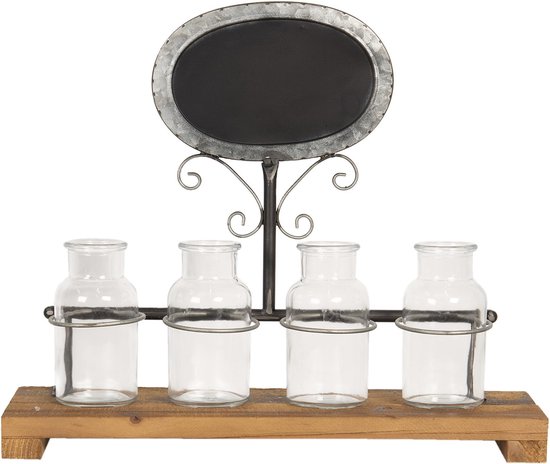 Clayre & Eef Planthouder 42*14*35 Cm Ijzer / Glas / Hout - Bruin