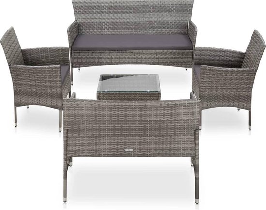 Vidaxl 5-delige Loungeset Met Kussens Poly Rattan - Gris