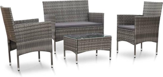 Vidaxl 4-delige Loungeset Met Kussens Poly Rattan - Grijs