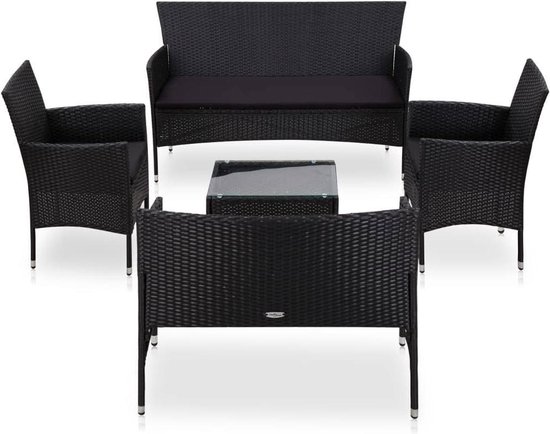 Vidaxl 5-delige Loungeset Met Kussens Poly Rattan - Zwart