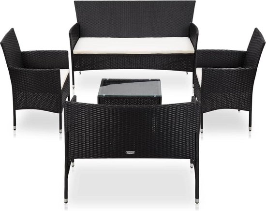 Vidaxl 5-delige Loungeset Met Kussens Poly Rattan - Zwart