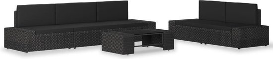 Vidaxl 6-delige Loungeset Poly Rattan - Zwart