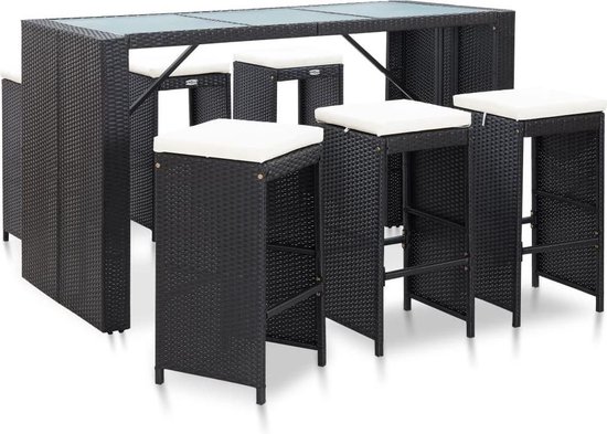 Vidaxl 7-delige Tuinbarset Met Kussens Poly Rattan - Zwart