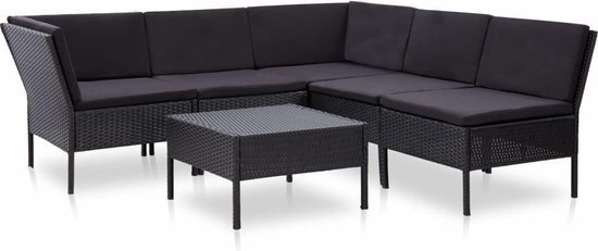 Vidaxl 6-delige Loungeset Met Kussens Poly Rattan - Zwart