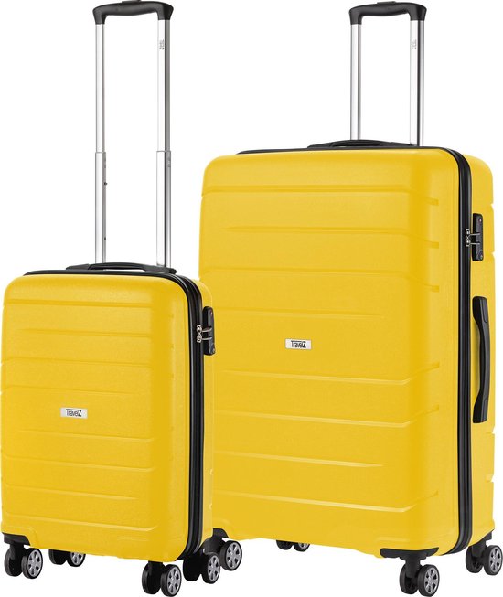 TRAVELZ Big Bars Kofferset Trolleyset 2-delig Handbagage + Groot - Geel