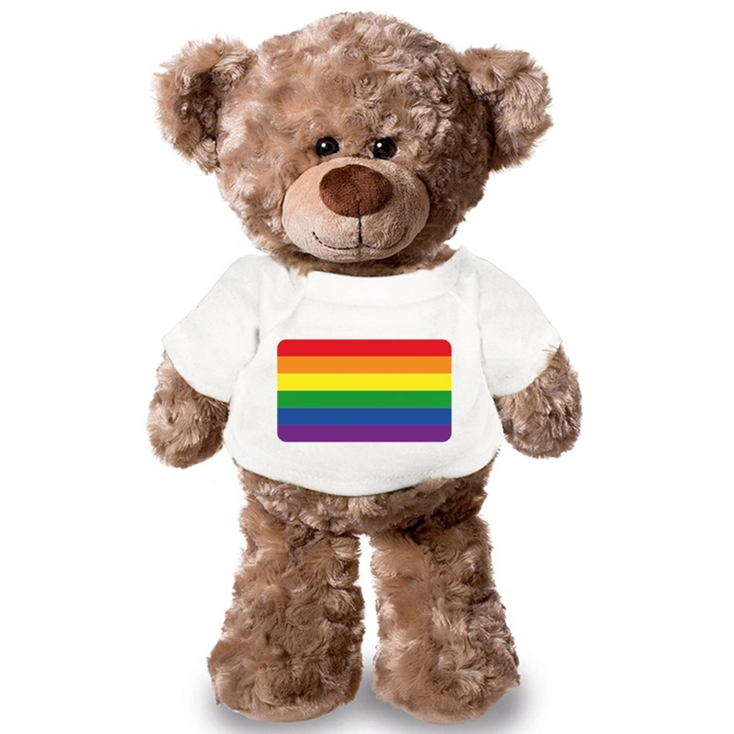 Bellatio Decorations Knuffelbeer Met Gaypride Regenboog Vlag T-shirt 43 Cm - Lhbti - Bruin