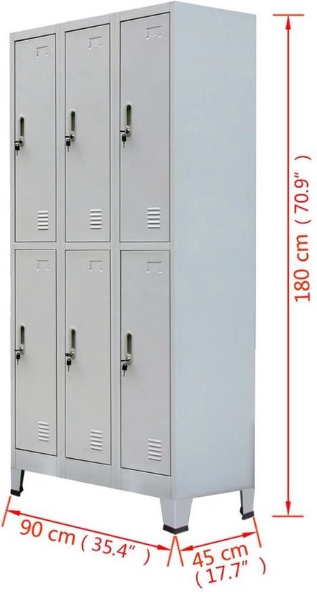 Vidaxl Lockerkast Met 6 Vakken 90x45x180 Cm Staal - Grijs