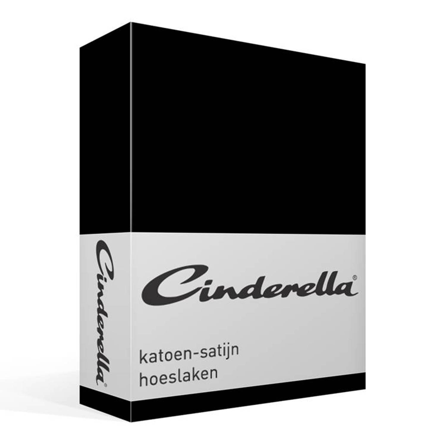 Cinderella Katoen-satijn Hoeslaken - 100% Katoen-satijn - 1-persoons (90x200 Cm) - Black - Zwart