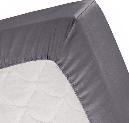 Cinderella Katoen-satijn Topper Hoeslaken - 100% Katoen-satijn - 2-persoons (120x200 Cm) - Anthracite - Grijs