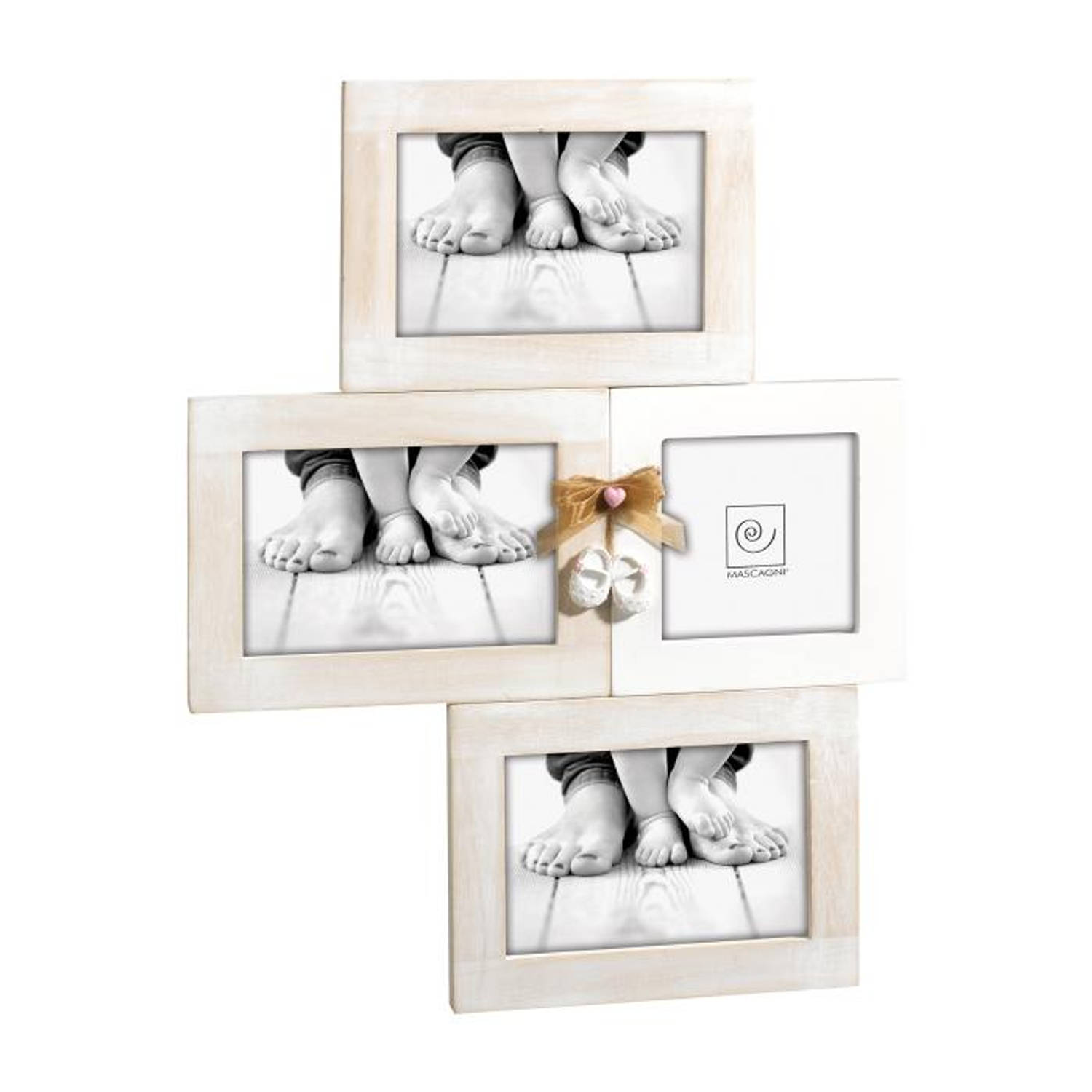 Mascagni - Multi Baby Fotolijst Hout Met Decoratie Voor 1 Foto 10x10 En 3 Foto's 10x15 'Formaat: 32x41 Cm Wc A956 - Bruin