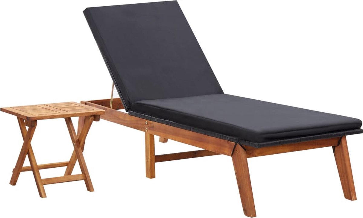 Vidaxl Ligbed Met Tafel Poly Rattan En Massief Acaciahout - Zwart