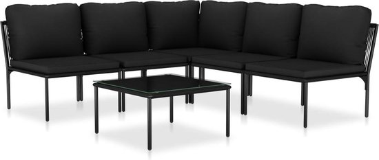 Vidaxl 6-delige Loungeset Met Kussens Pvc - Zwart