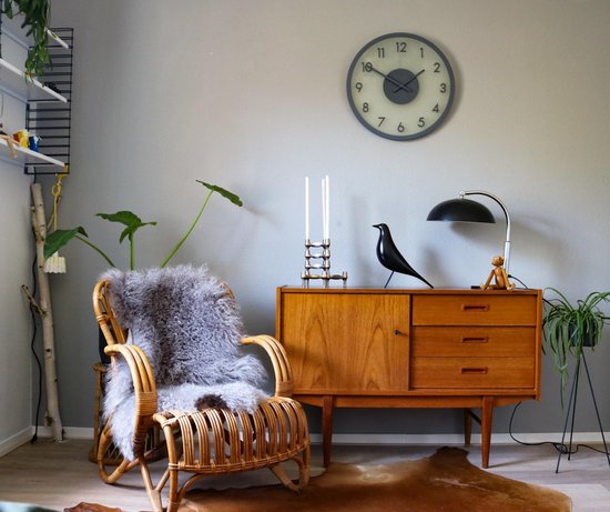 Nextime Wandklok Dia. 50 Cm, Hout/glas, - Grijs