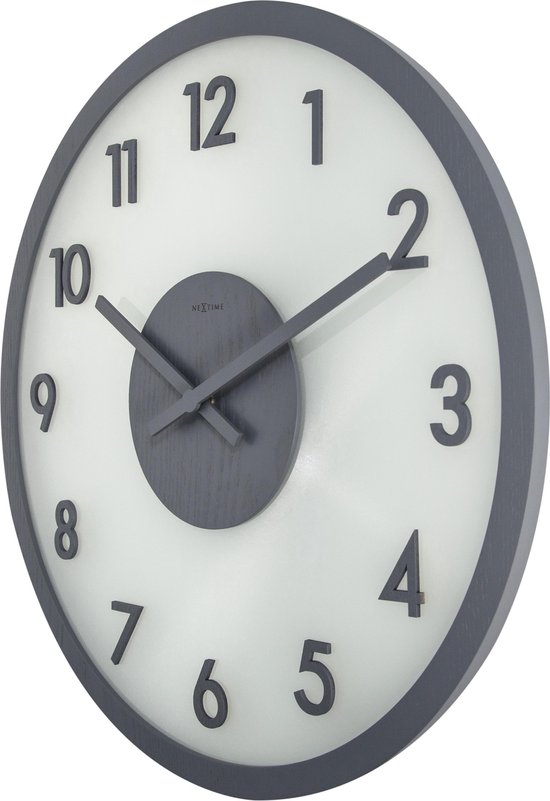 Nextime Wandklok Dia. 50 Cm, Hout/glas, - Grijs