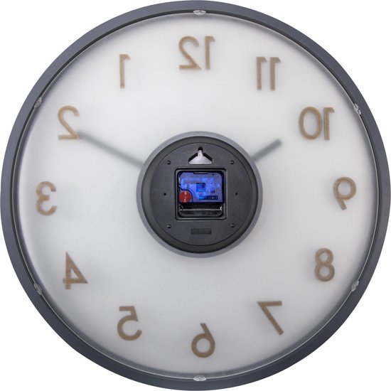 Nextime Wandklok Dia. 50 Cm, Hout/glas, - Grijs