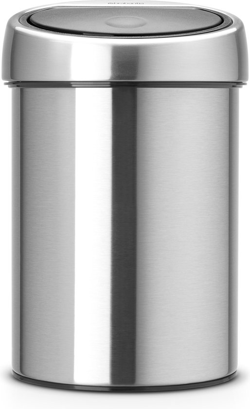 Brabantia Touch Bin Wandafvalemmer 3 Liter Met Kunststof Binnenemmer - Matt Steel Fingerprint Proof - Silver